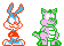 Size: 224x160 | Tagged: safe, artist:tarkan809, spike (g1), g1, 8-bit, buster bunny, charlie adler, coincidence?!... probably, nintendo entertainment system, pixel art, sprite, style emulation, tiny toon adventures, voice actor joke