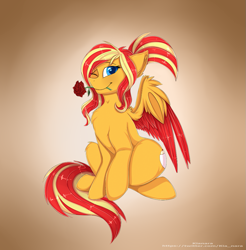 Size: 985x1000 | Tagged: safe, artist:kianara, oc, oc only, oc:bunsetti, pegasus, pony, flower, one eye closed, rose, wink