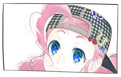 Size: 1788x1145 | Tagged: safe, artist:5mmumm5, pinkie pie, equestria girls, anime, backwards ballcap, baseball cap, biting, cap, female, hair bite, hat, human coloration, solo