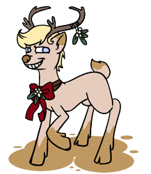 Size: 700x806 | Tagged: safe, artist:dragonflyfire8, artist:ponebox, oc, oc only, deer, deer pony, original species, collaboration, antlers, bow, bowtie, grin, mistletoe, raised hoof, reindeer antlers, simple background, smiling, transparent background