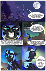 Size: 724x1103 | Tagged: safe, artist:candyclumsy, nightmare moon, alicorn, pony, comic:attempted sorroricide, bed, canterlot, canterlot castle, comic, female, filly, moon, night, nightmare woon