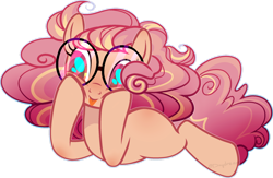 Size: 1280x837 | Tagged: safe, artist:daydreamprince, oc, earth pony, pony, female, glasses, mare, prone, simple background, solo, tongue out, transparent background