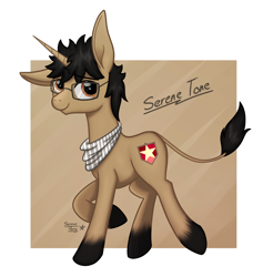 Size: 1618x1710 | Tagged: safe, alternate version, artist:serenepony, oc, oc:serene tone, donkey, hybrid, pony, unicorn, digital art, donkey unicorn, glasses, male, simple background, smiling, solo, stallion, tube scarf