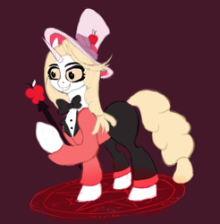 Size: 1064x1080 | Tagged: safe, artist:mitya1260, pony, unicorn, charlie (hazbin hotel), hat, hazbin hotel, pentagram, ponified