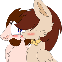 Size: 1378x1378 | Tagged: safe, artist:circuspaparazzi5678, oc, oc:breanna, pony, blushing, bowtie, floppy ears, kiss on the cheek, kisses, kissing, simple background, transparent background