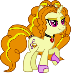 Size: 1249x1295 | Tagged: safe, artist:lightningbolt, derpibooru exclusive, adagio dazzle, pony, unicorn, equestria girls, rainbow rocks, .svg available, clothes, disguise, disguised siren, equestria girls ponified, eyeshadow, fangs, female, fingerless gloves, gem, gloves, headband, horn, jewelry, makeup, mare, necklace, ponytail, raised hoof, simple background, siren gem, slit eyes, smug, smugio dazzle, solo, standing, svg, tail band, transparent background, vector