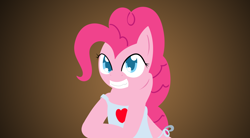 Size: 1280x706 | Tagged: safe, artist:pippy, pinkie pie, pony, apron, clothes, lineless, pinkiepieskitchen, solo