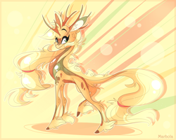 Size: 2491x1992 | Tagged: safe, artist:marbola, applejack, kirin, pony, alternate design, digital art, ear fluff, female, kirin-ified, mare, smiling, solo, species swap, unshorn fetlocks