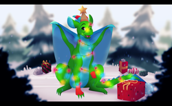 Size: 1920x1180 | Tagged: safe, artist:kujo tlk, oc, oc:fridis, dragon, christmas, gift box, holiday