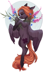 Size: 1000x1682 | Tagged: safe, artist:weird--fish, oc, oc only, oc:fractal, pegasus, pony, flower, simple background, solo, transparent background