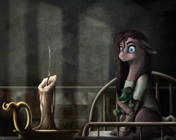 Size: 1875x1500 | Tagged: safe, alternate version, artist:28gooddays, derpibooru import, gummy, pinkie pie, earth pony, pony, american mcgee's alice, bandage, bed, candle, crossover, menu screen, pinkamena diane pie, solo