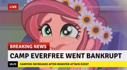 Size: 719x398 | Tagged: safe, edit, edited screencap, screencap, gloriosa daisy, equestria girls, legend of everfree, bad end, break your own news, breaking news, female, floral head wreath, flower, happy ending override, news, sad, solo