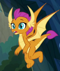 Size: 260x306 | Tagged: safe, screencap, smolder, dragon, uprooted, cropped, dragoness, female, flying, solo, spread wings, wings