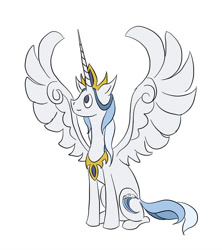 Size: 600x675 | Tagged: safe, artist:moonrisethemage, oc, oc only, oc:moonlight ripple, alicorn, pony, alicorn oc, crown, female, jewelry, mare, peytral, pointy horn, regalia, simple background, sitting, solo, spread wings, white background, wings