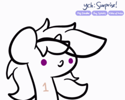 Size: 1920x1536 | Tagged: safe, artist:kimjoman, oc, oc only, oc:purple flix, pony, airhorn, animated, blob, commission, gif, male, monochrome, simple background, white background, ych sketch, your character here