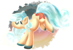 Size: 1800x1231 | Tagged: safe, artist:amura-of-jupiter, oc, oc only, oc:cerulean star, pony, blue mane, female, jumping, mare, solo, sparkles, sparkly, starfish, water, water mane