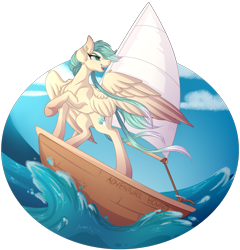 Size: 5000x5200 | Tagged: safe, artist:amazing-artsong, oc, oc:sea shanty, pegasus, pony, absurd resolution, ocean, open mouth, raised hoof, ship, solo