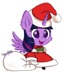 Size: 960x960 | Tagged: safe, artist:moon-potion, twilight sparkle, twilight sparkle (alicorn), alicorn, christmas, cute, hat, holiday, padoru, santa hat, simple background, solo, white background