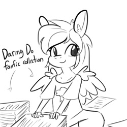 Size: 1152x1152 | Tagged: safe, artist:tjpones, derpibooru import, rainbow dash, anthro, clothes, cute, fanfic, female, monochrome, shirt, solo, t-shirt, wings