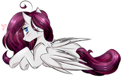 Size: 2500x1600 | Tagged: safe, artist:apollnik, artist:spotsy47, oc, oc only, pony, blushing, cheek fluff, heart, lidded eyes, looking at you, prone, simple background, solo, stray strand, white background