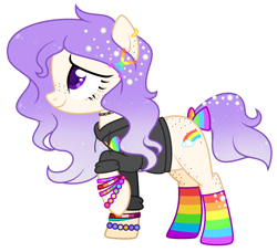 Size: 2488x2272 | Tagged: safe, artist:aestheticallylithi, artist:lazuli, oc, oc only, oc:maxie (ice1517), earth pony, pony, base used, bow, bracelet, choker, clothes, ear piercing, earring, female, freckles, gay pride, hairclip, high res, hoodie, jewelry, lesbian pride flag, mare, piercing, pride, pride flag, rainbow socks, raised hoof, simple background, socks, solo, striped socks, tail bow, transparent background, watermark, wristband