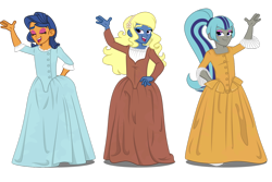 Size: 1280x854 | Tagged: safe, artist:tsabak, oc, oc only, oc:azure/sapphire, oc:cold front, oc:disty, equestria girls, broadway, crossdressing, femboy, hamilton, male, the schuyler sisters