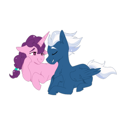 Size: 1000x1000 | Tagged: safe, artist:xsugarxwolfiex, night glider, sugar belle, pegasus, pony, unicorn, chest fluff, eyes closed, female, floppy ears, heart eyes, lesbian, lidded eyes, mare, raised hoof, shipping, simple background, smiling, sugarglider, transparent background, wingding eyes