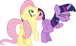 Size: 4897x3000 | Tagged: safe, artist:sollace, fluttershy, twilight sparkle, twilight sparkle (alicorn), alicorn, pegasus, pony, a bird in the hoof, .svg available, behaving like a bird, bipedal, duo, raised leg, simple background, transparent background, vector