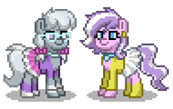 Size: 285x180 | Tagged: safe, artist:venombronypl, diamond tiara, silver spoon, pony, pony town, simple background