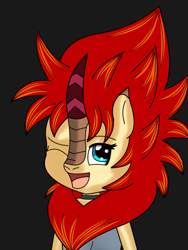 Size: 663x884 | Tagged: safe, artist:blossomblaze, oc, oc only, oc:blossomblaze, kirin, blue eyes, collar, cute, digital art, female, horn, kirin oc, orange hair, red hair, sleveless shirt, young