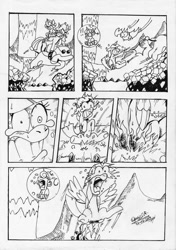 Size: 751x1064 | Tagged: safe, artist:3500joel, princess flurry heart, dog, pony, unicorn, burned, burned butt, burned butt fetish, burning, butt fire, comic, crying, fire, island, literal butthurt, nintendo, pain, solo, tears of pain, traditional art, wide eyes, yoshi, yoshi's island