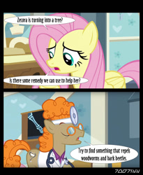 Size: 640x781 | Tagged: safe, edit, edited screencap, editor:teren rogriss, screencap, doctor muffin top, fluttershy, earth pony, pegasus, pony, a health of information, stethoscope