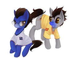 Size: 1024x768 | Tagged: artist needed, safe, oc, oc:ennex, oc:random action, earth pony, pony, brad keselowski, clothes, duo, joey logano, nascar, shirt, simple background, t-shirt, transparent background