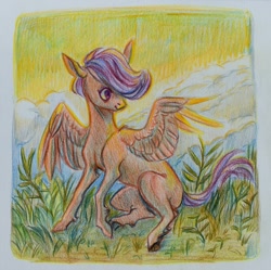 Size: 1085x1080 | Tagged: safe, artist:weird--fish, scootaloo, pegasus, pony, colored pencil drawing, female, filly, solo, traditional art, unshorn fetlocks