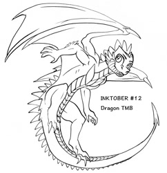 Size: 1024x1060 | Tagged: safe, artist:tillie-tmb, spike, dragon, inktober, inktober 2019, monochrome, older, solo, winged spike