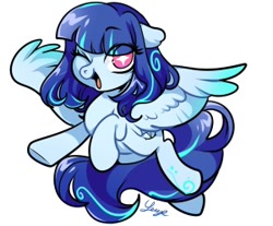 Size: 300x248 | Tagged: source needed, safe, artist:duvivi, oc, pegasus, pony, eye clipping through hair, one eye closed, signature, solo, starry eyes, wingding eyes, wink