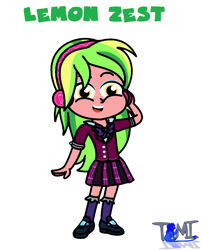 Size: 841x1040 | Tagged: safe, artist:tommychipmunk, lemon zest, equestria girls, friendship games, clothes, crystal prep academy uniform, crystal prep shadowbolts, cute, female, headphones, miniskirt, moe, plaid skirt, pleated skirt, school uniform, shoes, skirt, smiling, socks, solo, uniform, weapons-grade cute, zestabetes