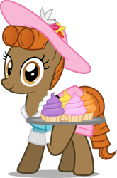 Size: 936x1422 | Tagged: safe, artist:zacatron94, oc, oc:cinnamon bun, earth pony, pony, clothes, cupcake, female, food, hat, mare, simple background, solo, transparent background, vector