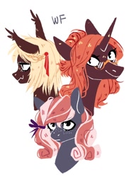 Size: 786x1080 | Tagged: safe, artist:weird--fish, oc, oc only, bat pony, pony, unicorn, bat pony oc, bust, trio