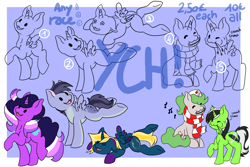 Size: 3000x2000 | Tagged: safe, artist:noxi1_48, alicorn, earth pony, pegasus, pony, unicorn, advertisement, commission, ocs everywhere, your character here