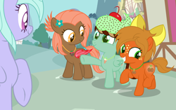 Size: 2152x1352 | Tagged: safe, artist:razorbladetheunicron, flitter, oc, oc:caramel ambrosia, oc:chocolate strawberry, oc:mint chip, bat pony, earth pony, pegasus, pony, base used, bow, colt, cutie mark, female, filly, flower, flower in hair, foal, freckles, group, hair bow, jewelry, lateverse, magical lesbian spawn, male, mare, necklace, next generation, offspring, parent:applejack, parent:flitter, parent:fluttershy, parent:oc:pumpkin moon, parent:thunderlane, parents:canon x oc, parents:flitterlane