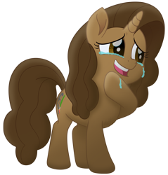 Size: 1436x1500 | Tagged: safe, artist:knadire, oc, oc only, oc:cell shader, pony, unicorn, my little pony: the movie, artist, brown eyes, brown mane, crying, curly hair, curly mane, female, film reel, gradient, happy, laughing, mare, movie accurate, paintbrush, shading, simple background, solo, style challenge, transparent background