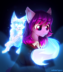 Size: 1300x1488 | Tagged: safe, artist:redchetgreen, oc, oc:share dast, earth pony, fox, pony, clothes, gryffindor, magic stick, necktie, patronus