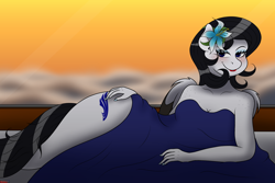 Size: 3000x2000 | Tagged: safe, artist:rarityismywaifu, oc, oc only, oc:lamika, anthro, pegasus, bed, blushing, chest freckles, choker, clothes, cloud, covers, cutie mark, draw me like one of your french girls, dress, ear piercing, earring, eyeshadow, female, flower, flower in hair, freckles, jewelry, lipstick, makeup, mare, nail polish, piercing, pinup, shoulder freckles, side slit, silent princess, the legend of zelda, the legend of zelda: breath of the wild, window, wings