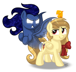 Size: 3169x2995 | Tagged: safe, artist:aleximusprime, oc, oc only, oc:alice goldenfeather, oc:comet, oc:penumbra, ghost, pegasus, phoenix, pony, comic:find yourself, bow, ectoplasm, estories, group, wavy mane