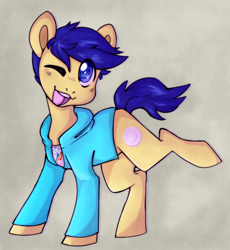 Size: 838x910 | Tagged: safe, artist:cinnamonsparx, oc, pony, clothes, hoodie, male, one eye closed, shirt, solo, stallion, wink