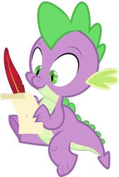 Size: 900x1328 | Tagged: artist needed, safe, spike, dragon, male, quill, scroll, simple background, solo, transparent background, vector, writing