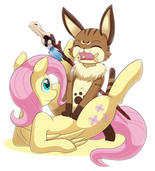 Size: 1810x2000 | Tagged: safe, artist:vavacung, fluttershy, cat, pegasus, pony, crossover, female, grimalkyne, male, misleading thumbnail, monster hunter