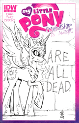 Size: 1240x1920 | Tagged: safe, artist:caseycoller, daybreaker, alicorn, pony, comic cover, commission, cover, dark magic, grayscale, magic, monochrome, solo, traditional art, transformers