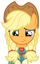 Size: 1531x2463 | Tagged: safe, artist:sketchmcreations, derpibooru import, applejack, earth pony, pony, the big mac question, braid, braided pigtails, clothes, crying, cute, dress, female, hat, jackabetes, mare, simple background, smiling, solo, tears of joy, transparent background, vector